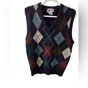 Vintage Argyle Wool V-Neck Sweater Vest - Multicolor